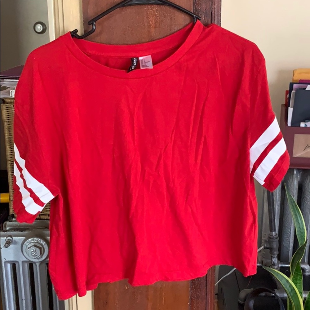 Red crop top with white detailing
